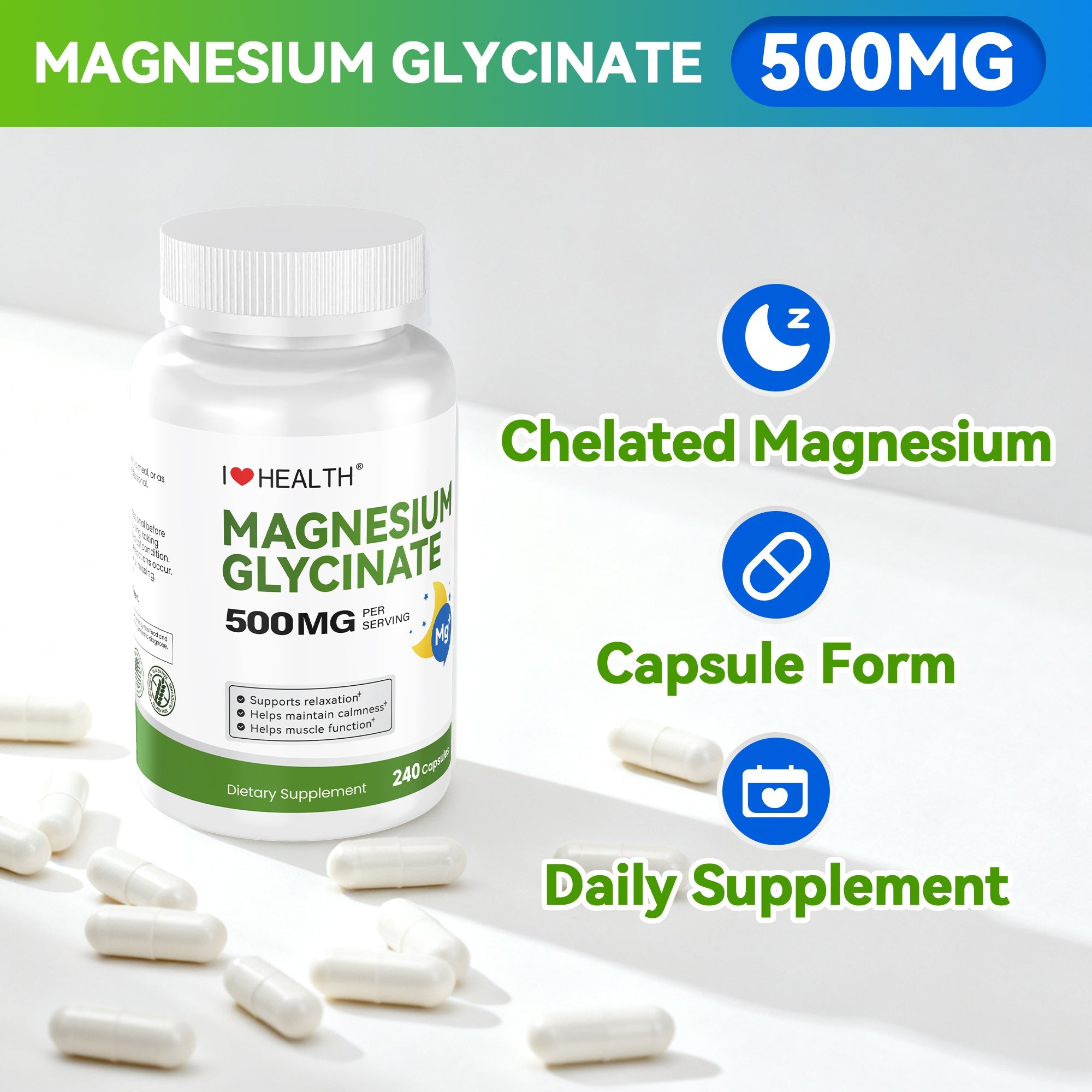 Magnesium Glycinate 240 Capsules High Absorption Supplement