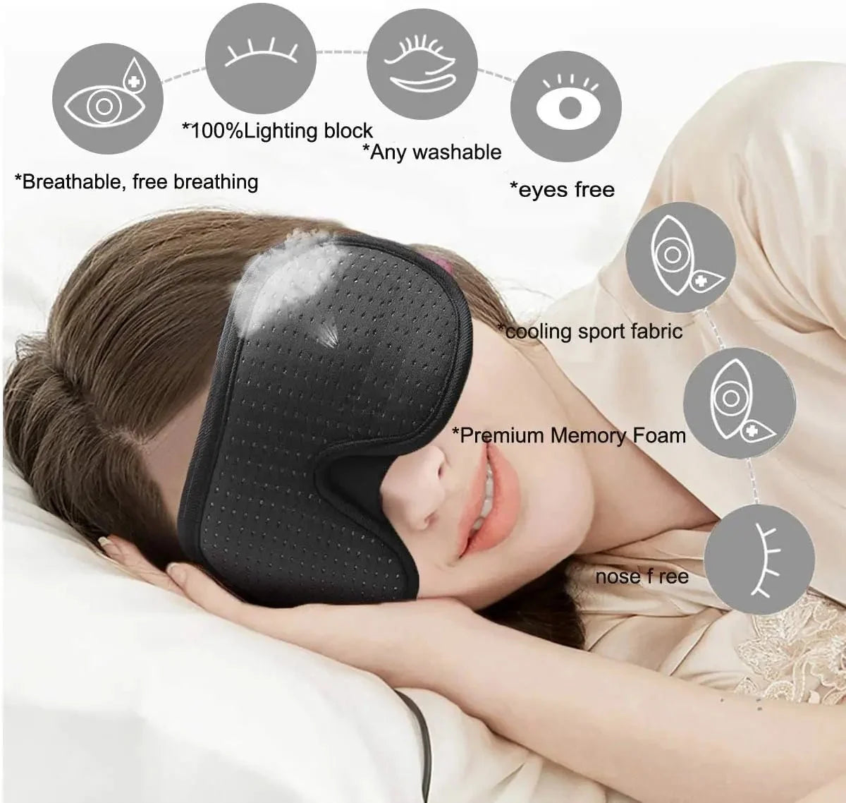 3D Sleep Eye Mask Soft Padded Memory Foam Eyeshade