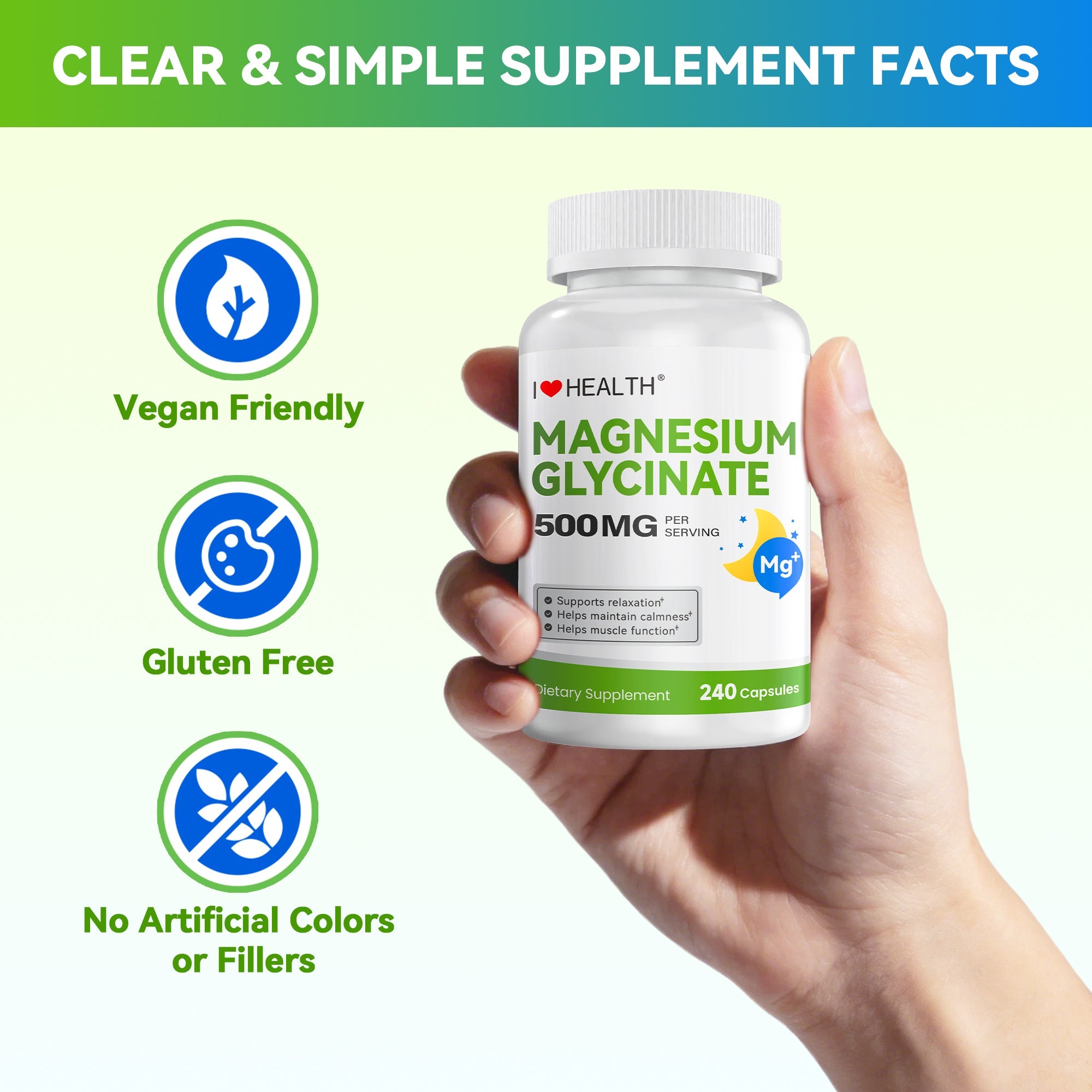 Magnesium Glycinate 240 Capsules High Absorption Supplement