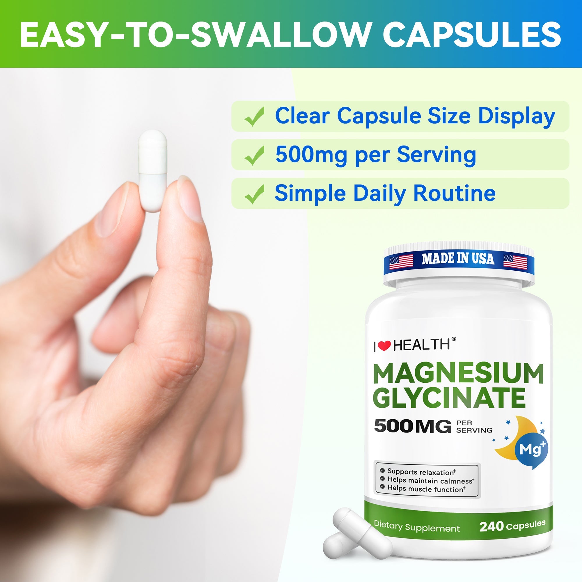 Magnesium Glycinate 240 Capsules High Absorption Supplement