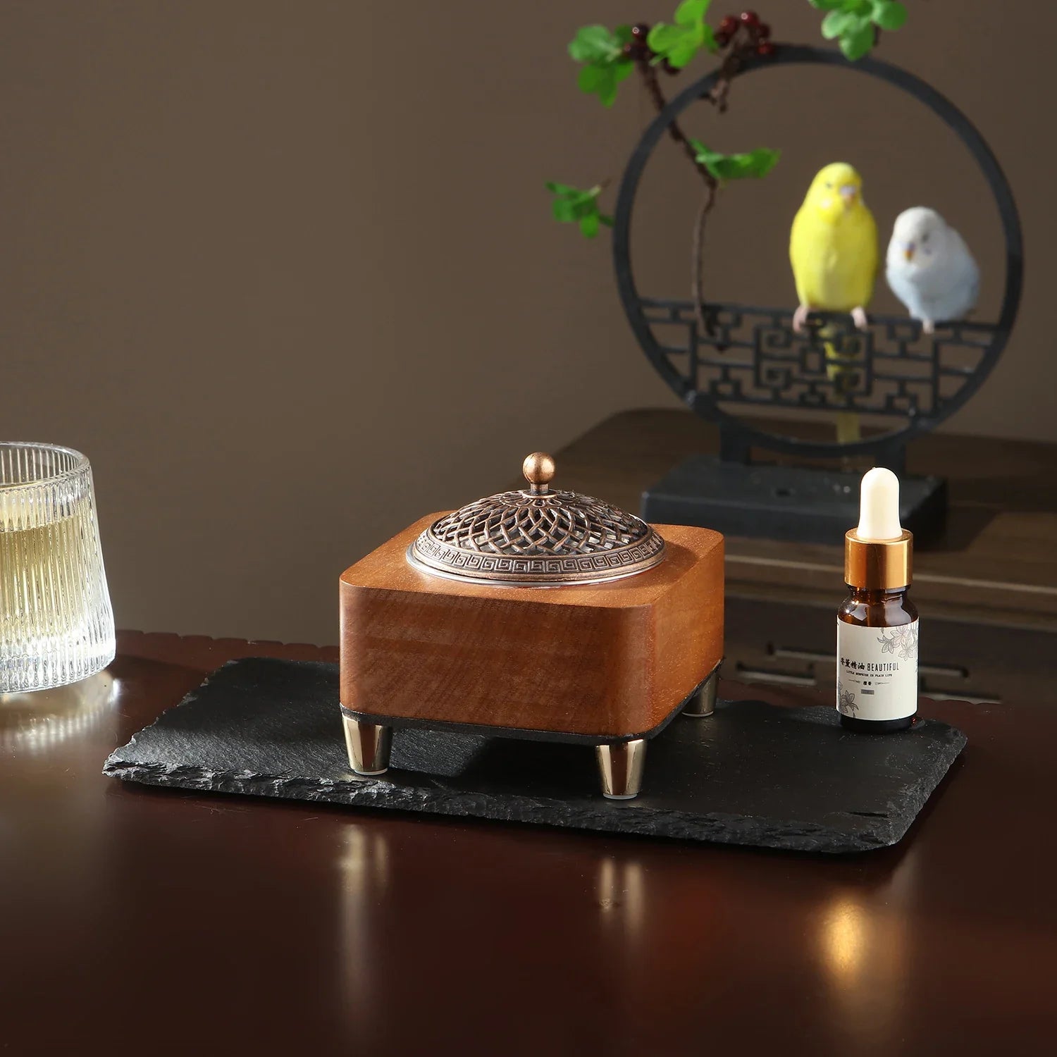 Electronic Wooden Incense Burner with Adjustable Temperature