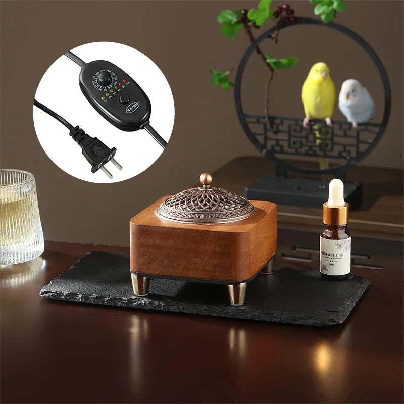 Electronic Wooden Incense Burner with Adjustable Temperature