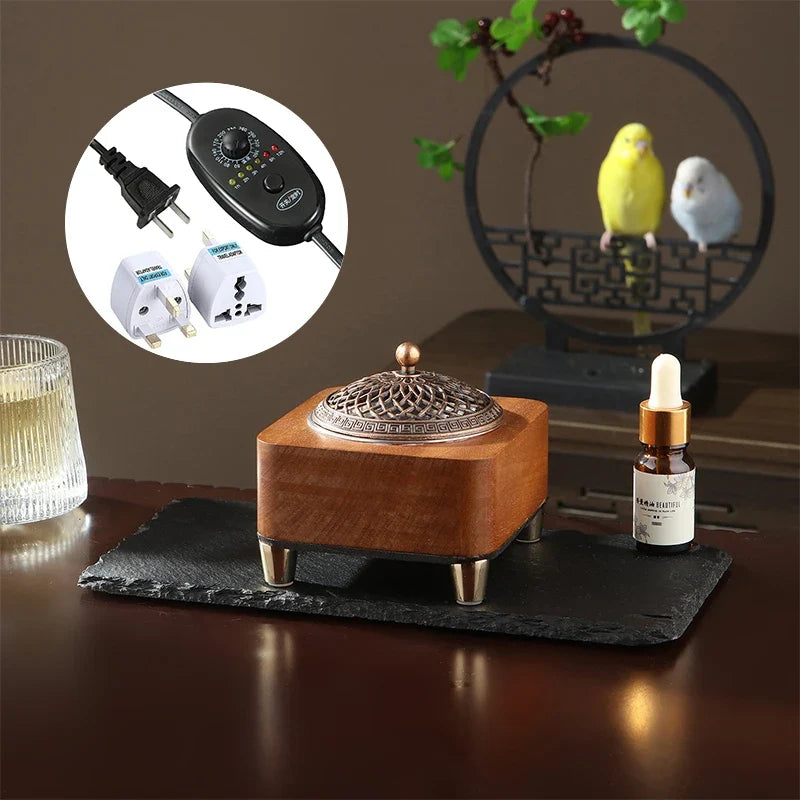 Electronic Wooden Incense Burner with Adjustable Temperature
