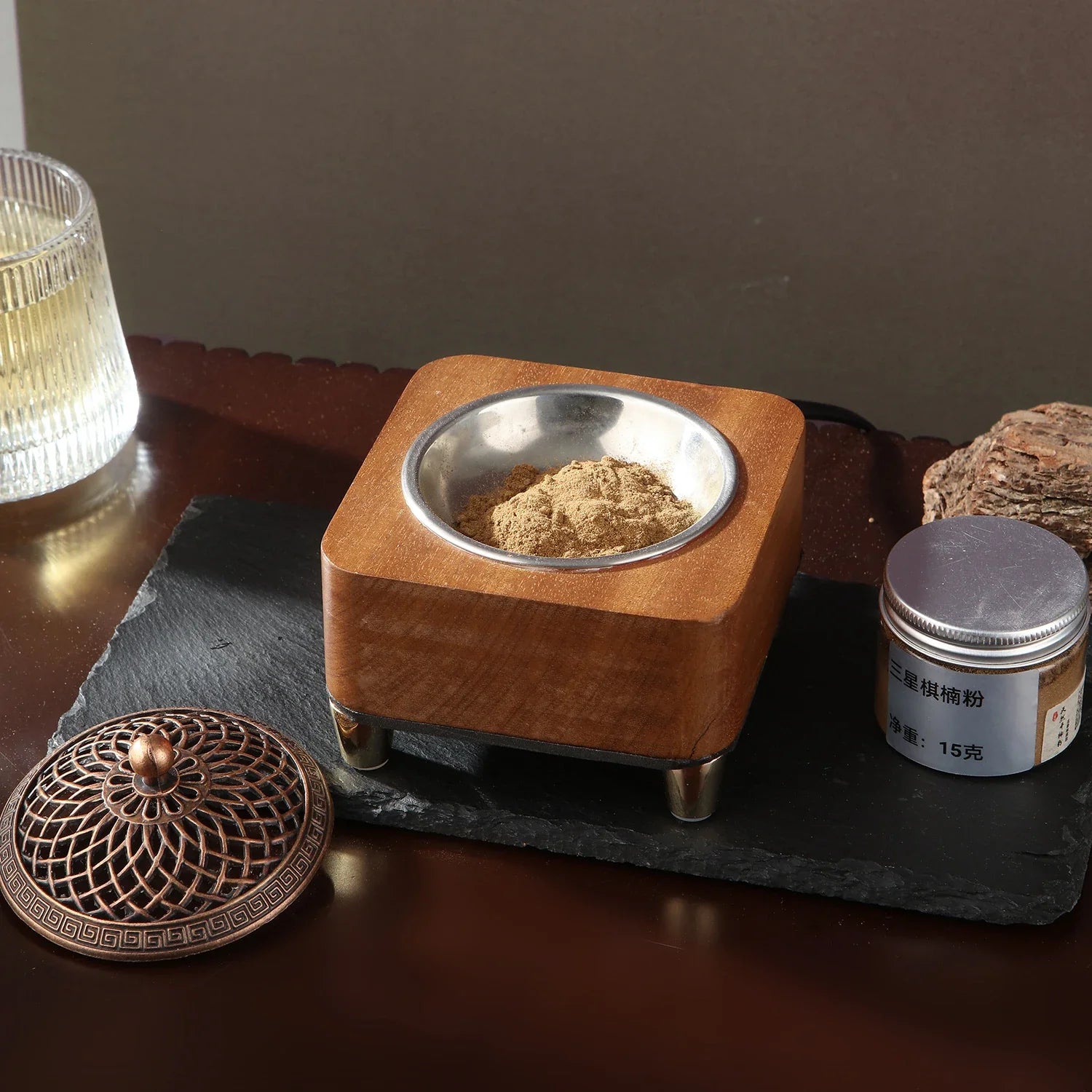 Electronic Wooden Incense Burner with Adjustable Temperature