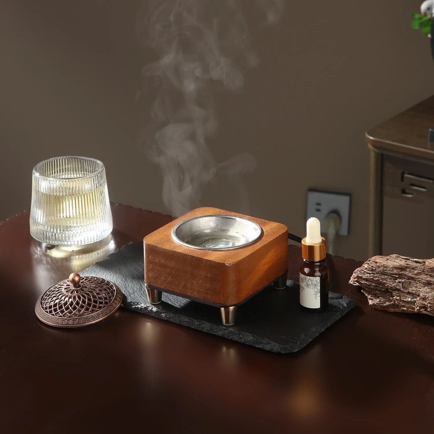 Electronic Wooden Incense Burner with Adjustable Temperature