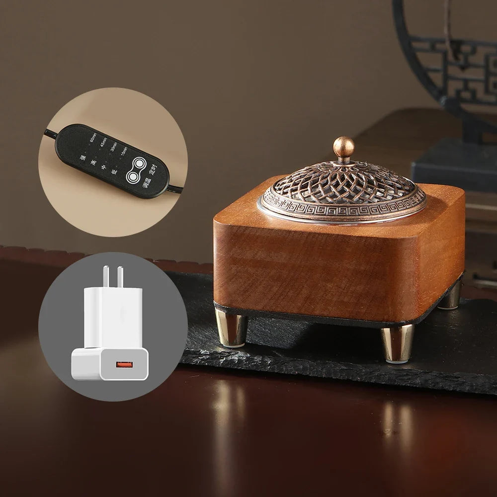 Electronic Wooden Incense Burner with Adjustable Temperature