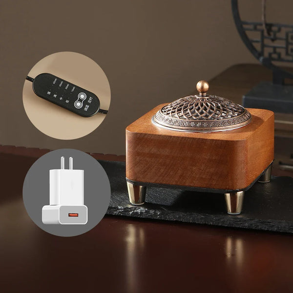 Electronic Wooden Incense Burner with Adjustable Temperature