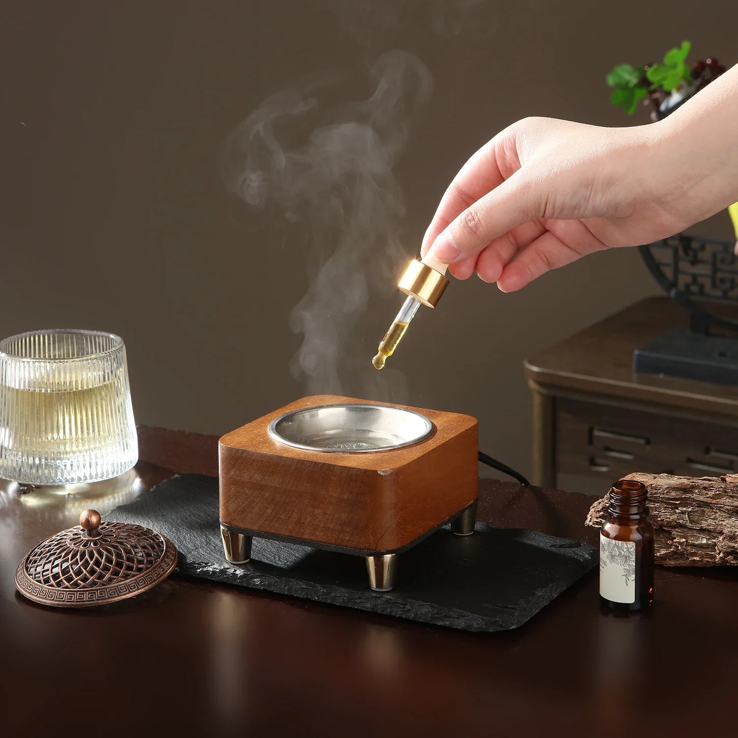 Electronic Wooden Incense Burner with Adjustable Temperature